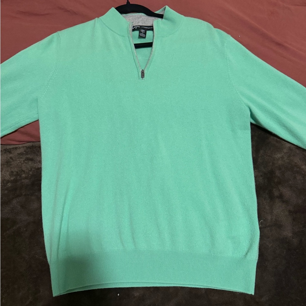 Callaway Men's Zip Up Cashmere Sweater in Mint Green